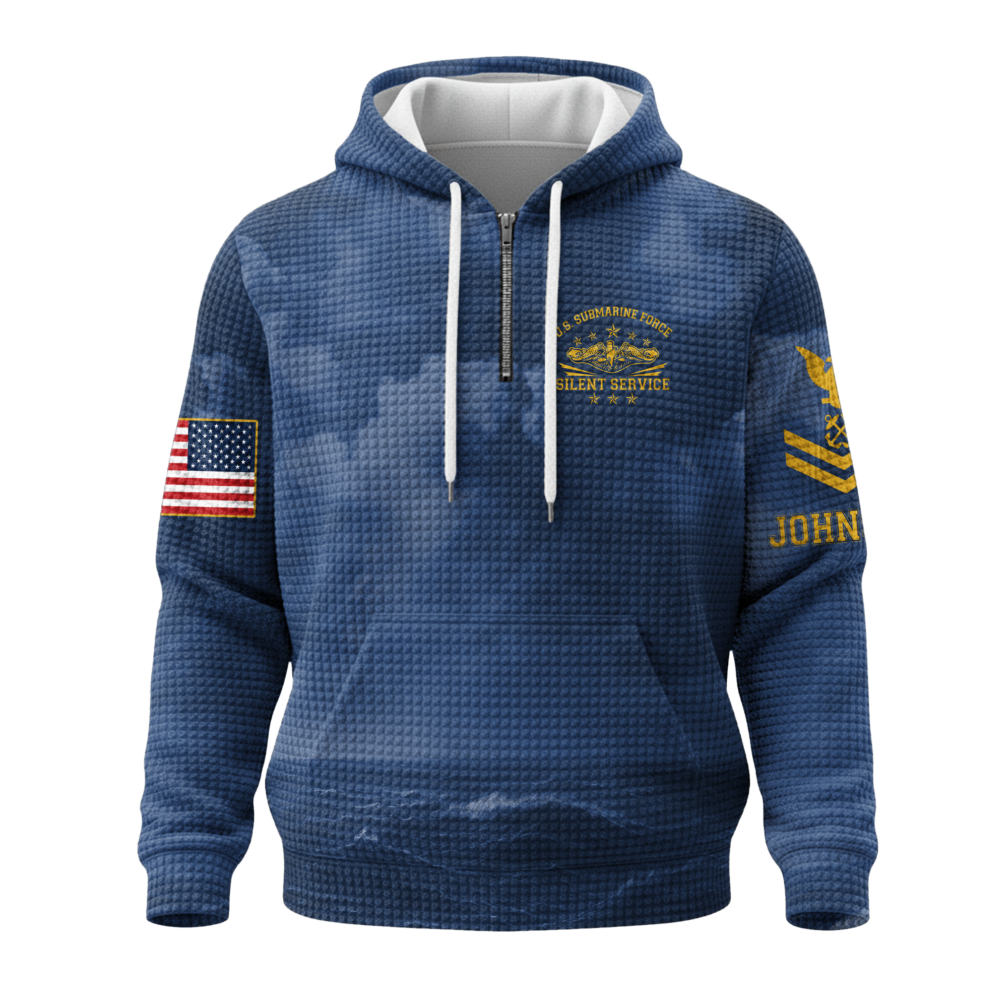 Personalizable Navy Submarine Quarter Zip Waffle Hoodie