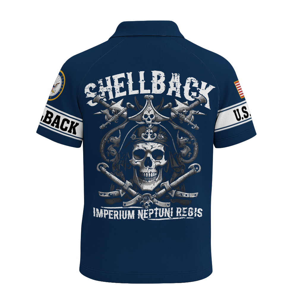 Navy Shellback Ancient Order Of The Deep Raglan Zip Polo Shirt