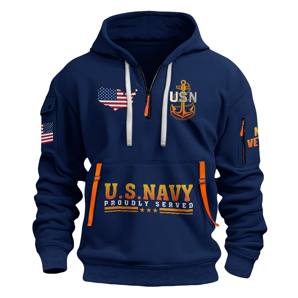 Less Than 1% Navy Ship Quarter Zip Hoodie