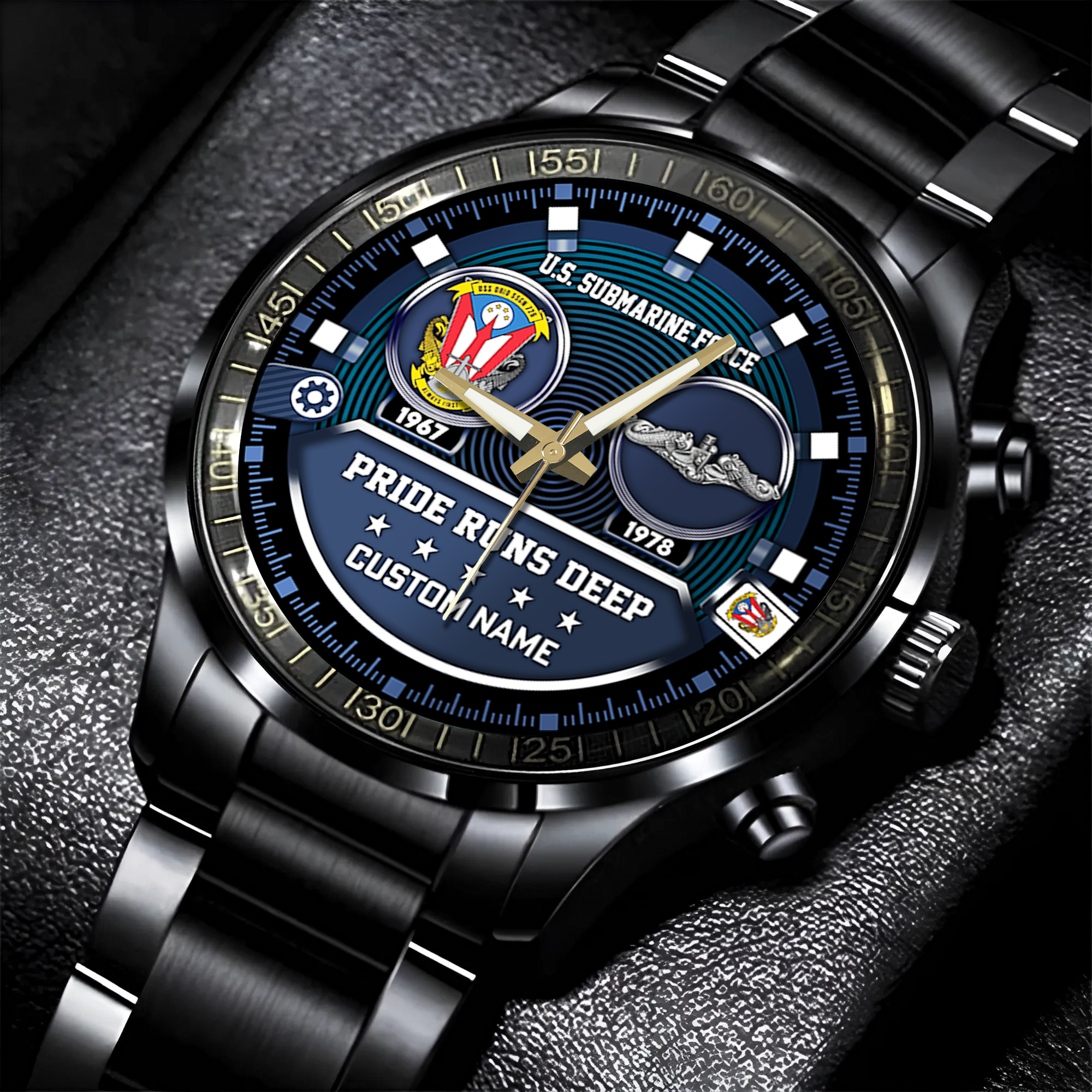 Personalizable Navy Submarine Stainless Steel Watch