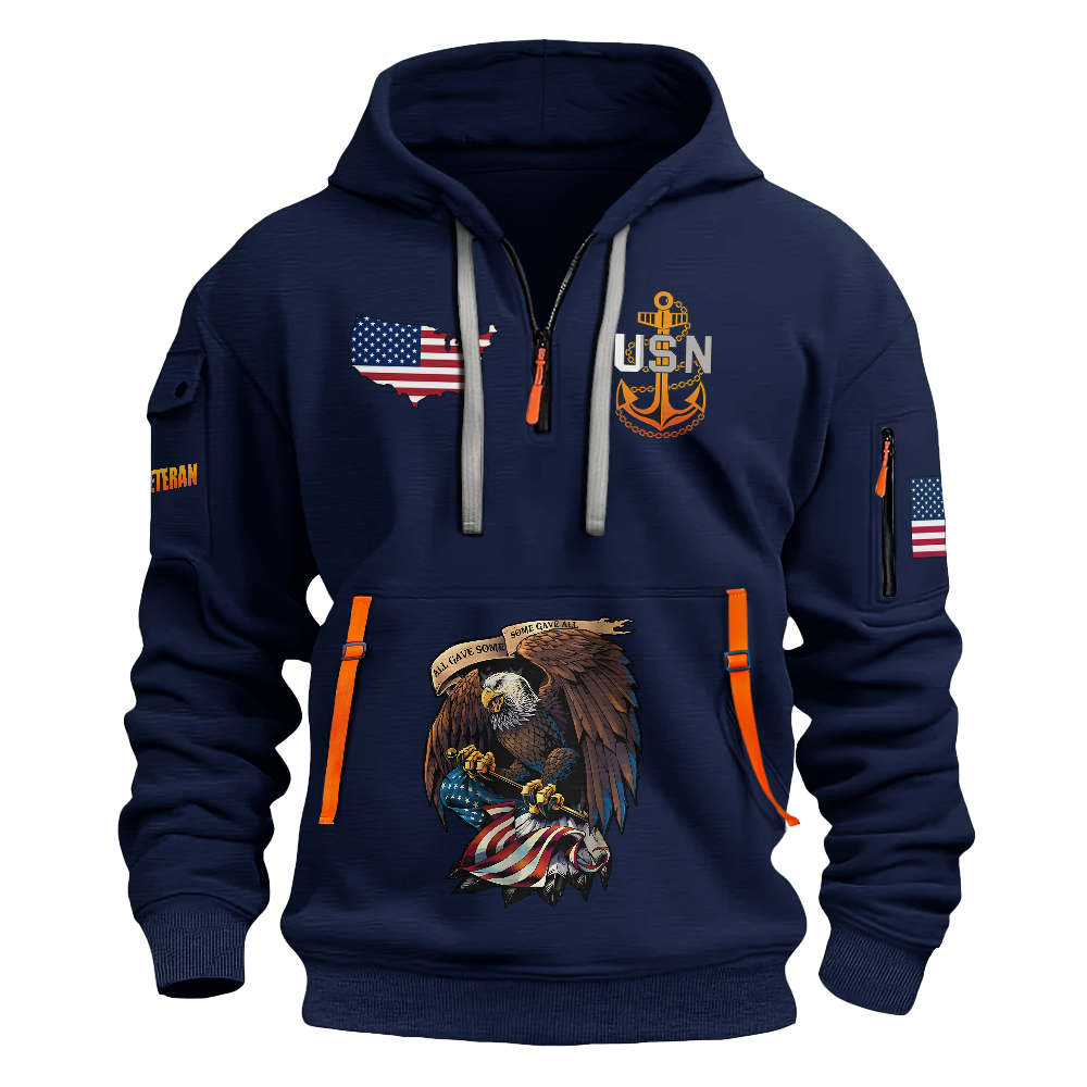 Less Than 1% Navy Ship Quarter Zip Hoodie