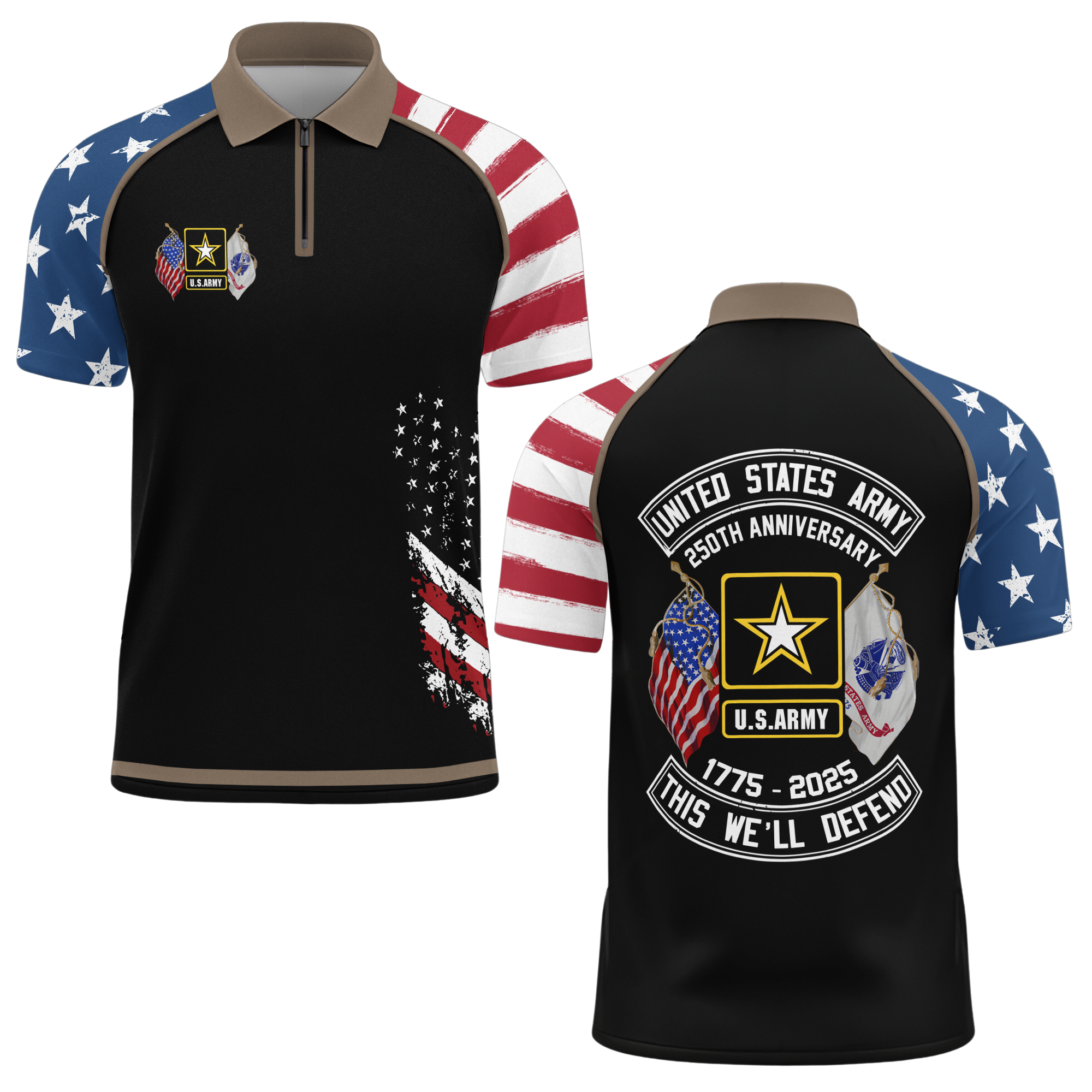 Army 250th Anniversary Raglan Zip Polo Shirt