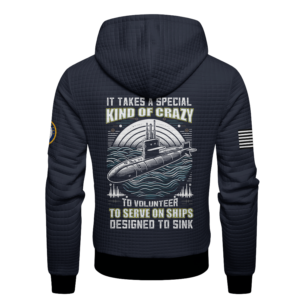 Personalizable Navy Submarine Waffle Hooded Jacket
