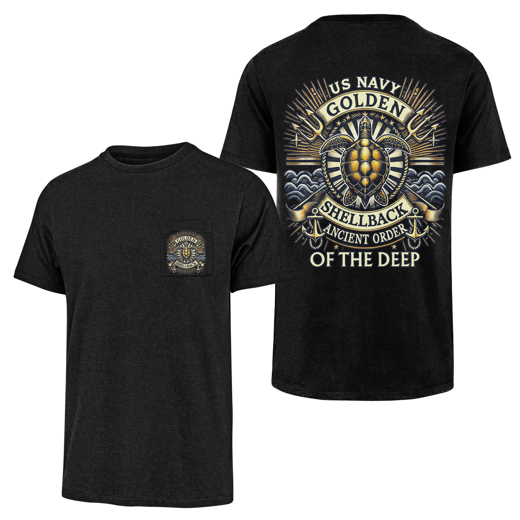 Golden Shellback Ancient Order Of The Deep Double Sided Pocket T-shirt