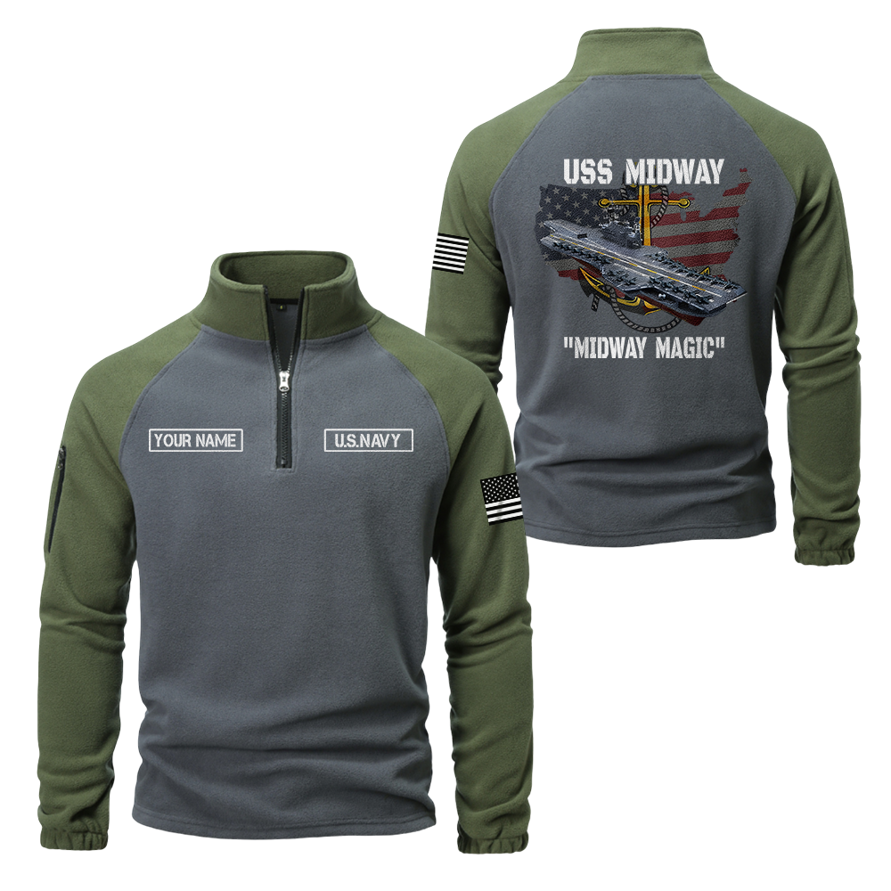 Personalizable Navy Ship Half-Zip Raglan Sweatshirt