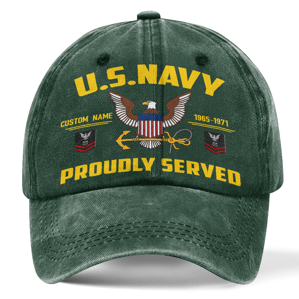 Personalized Navy Proudly Served Washed Cap
