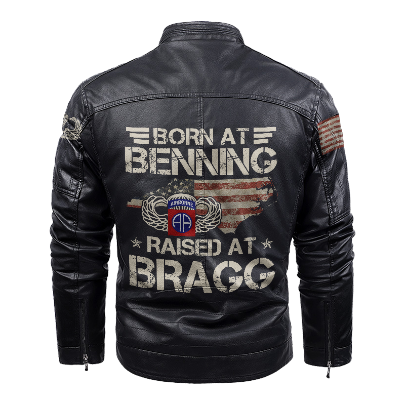 Born At Benning Raised At Bragg Leather Yellow Fleece Jacket