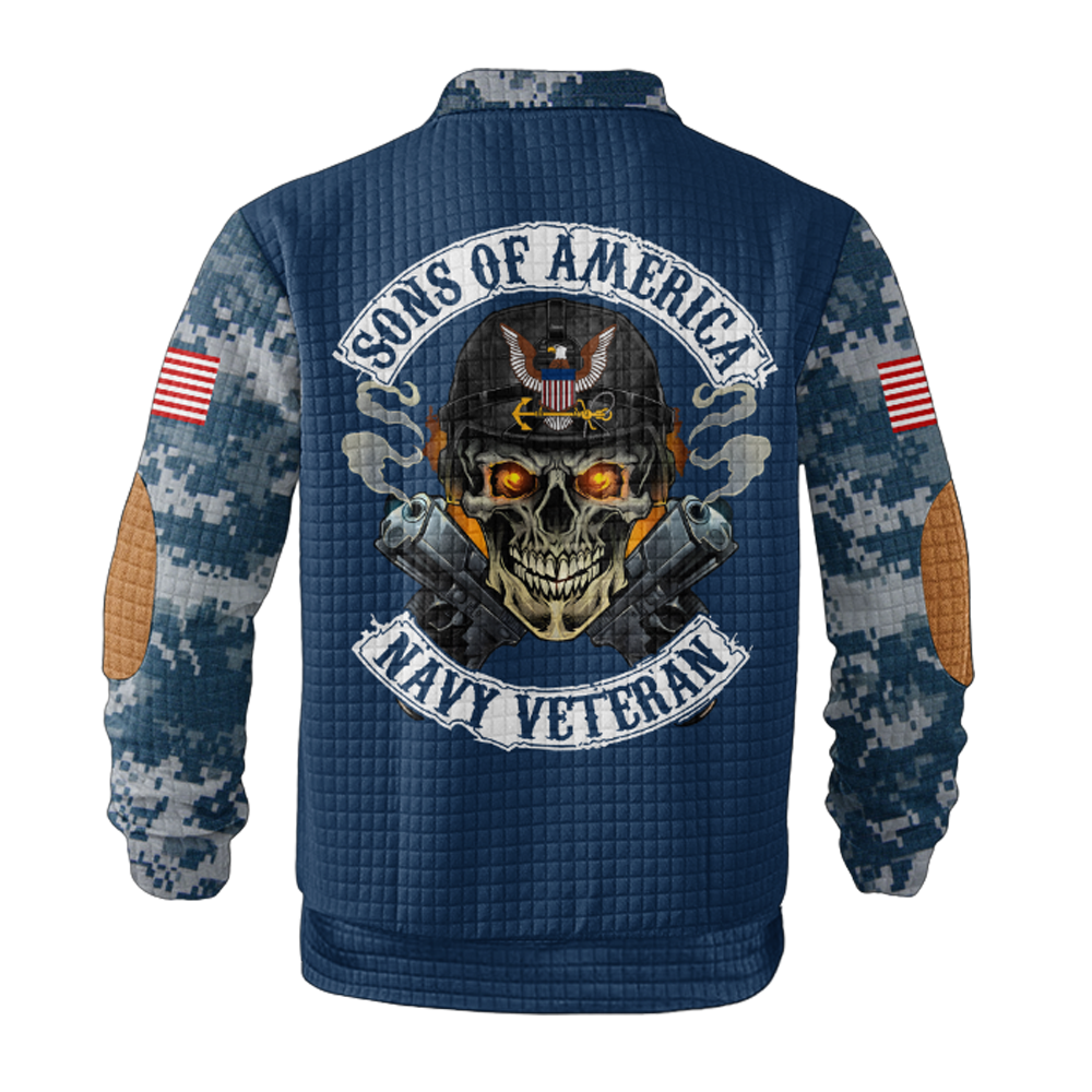 Personalizable Navy Veteran Waffle Stand Collar Sweatshirt