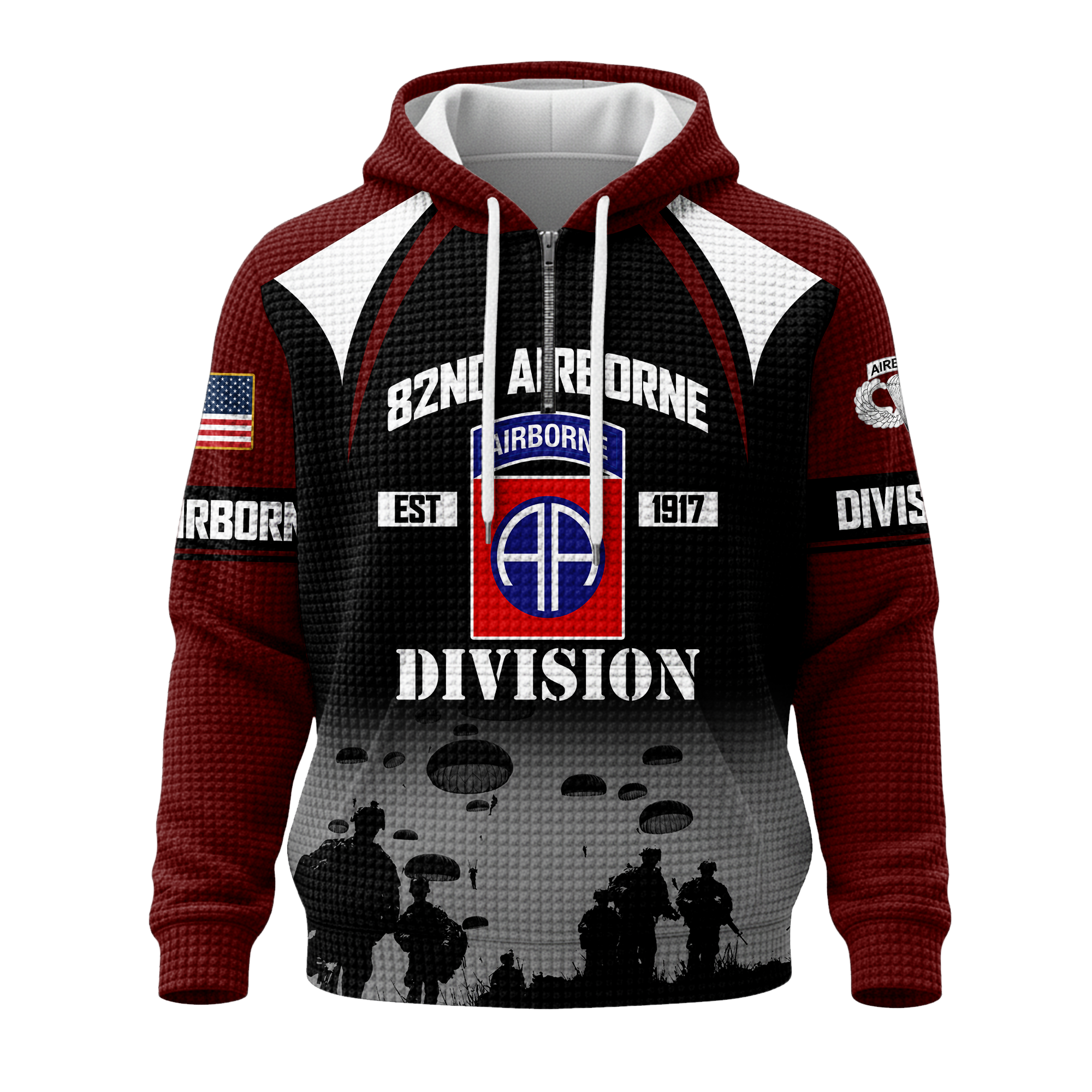 82nd Airborne Division Quarter Zip Waffle Hoodie