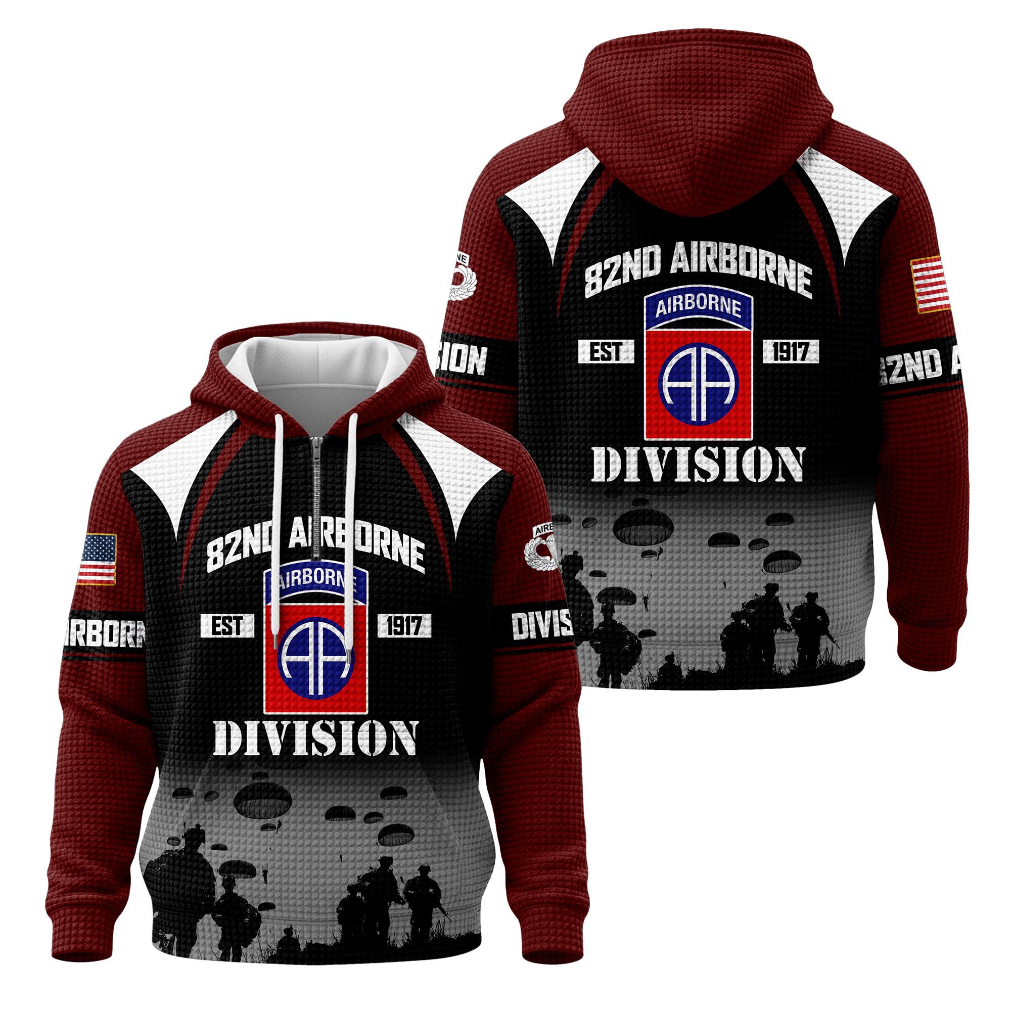 82nd Airborne Division Quarter Zip Waffle Hoodie