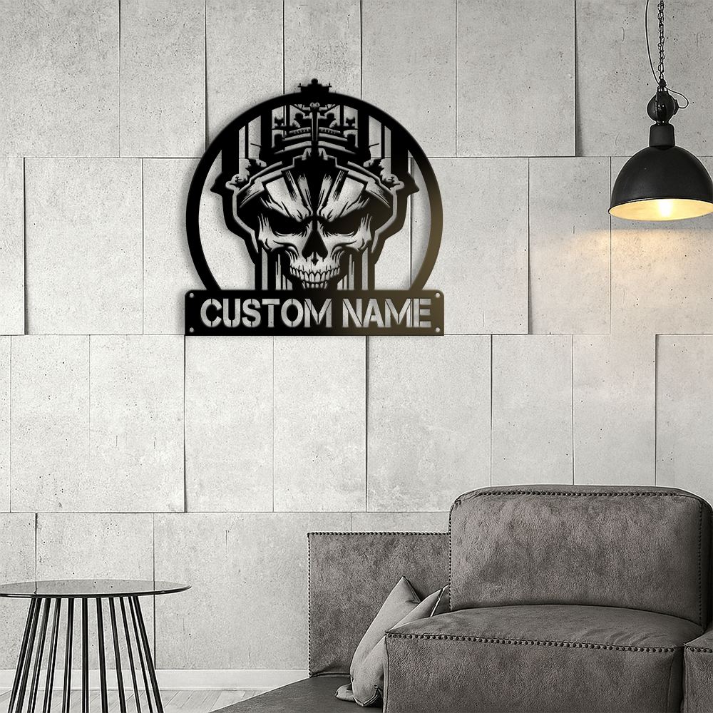 Personalized Navy Skull Metal Sign Wall Art
