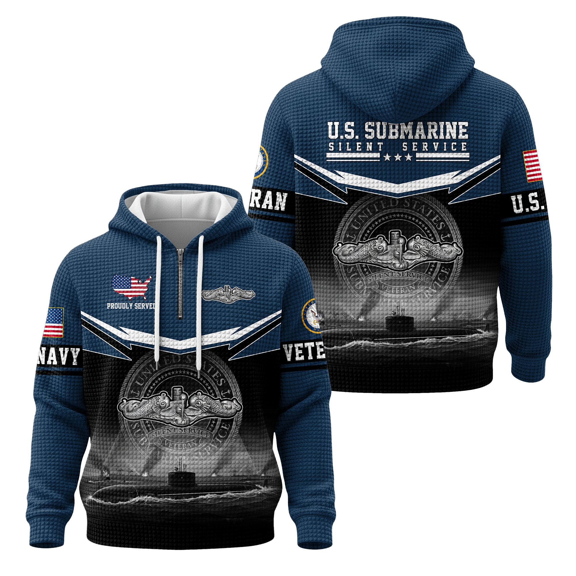 Navy Submarine Quarter Zip Waffle Hoodie