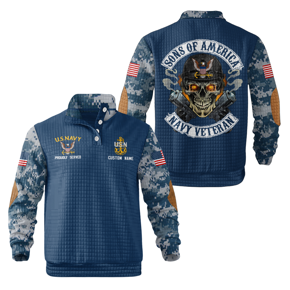 Personalizable Navy Veteran Waffle Stand Collar Sweatshirt