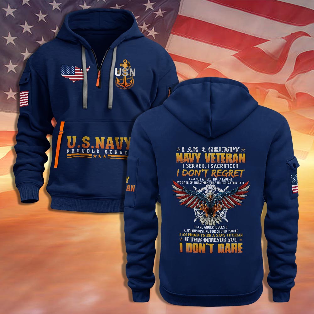 I'm A Grumpy Navy Veteran Quarter Zip Hoodie