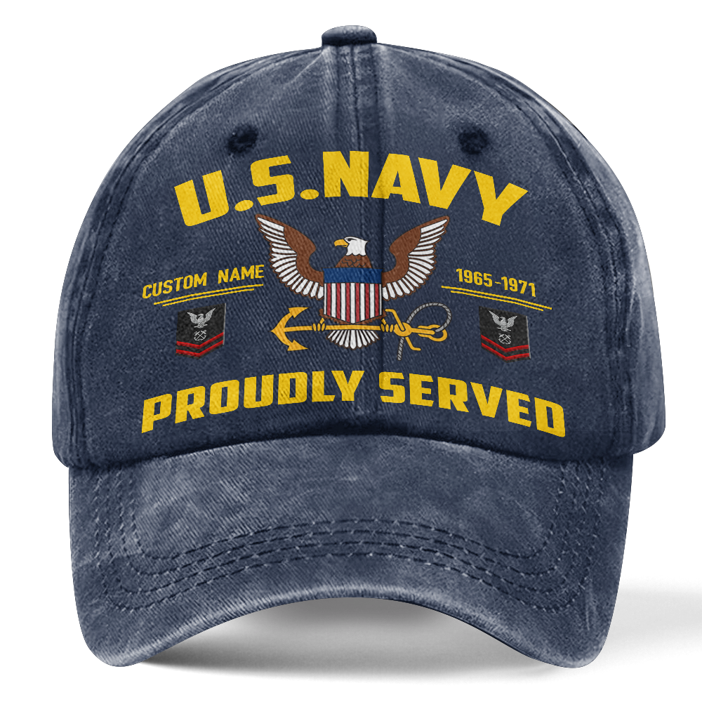 Personalized Navy Proudly Served Washed Cap
