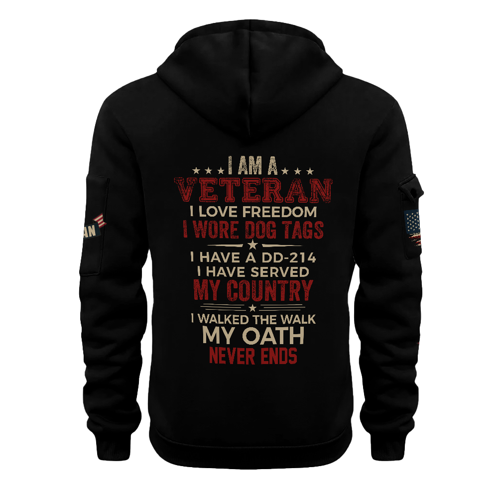 I Am A Veteran I Love Freedom Quarter Zip Hoodie