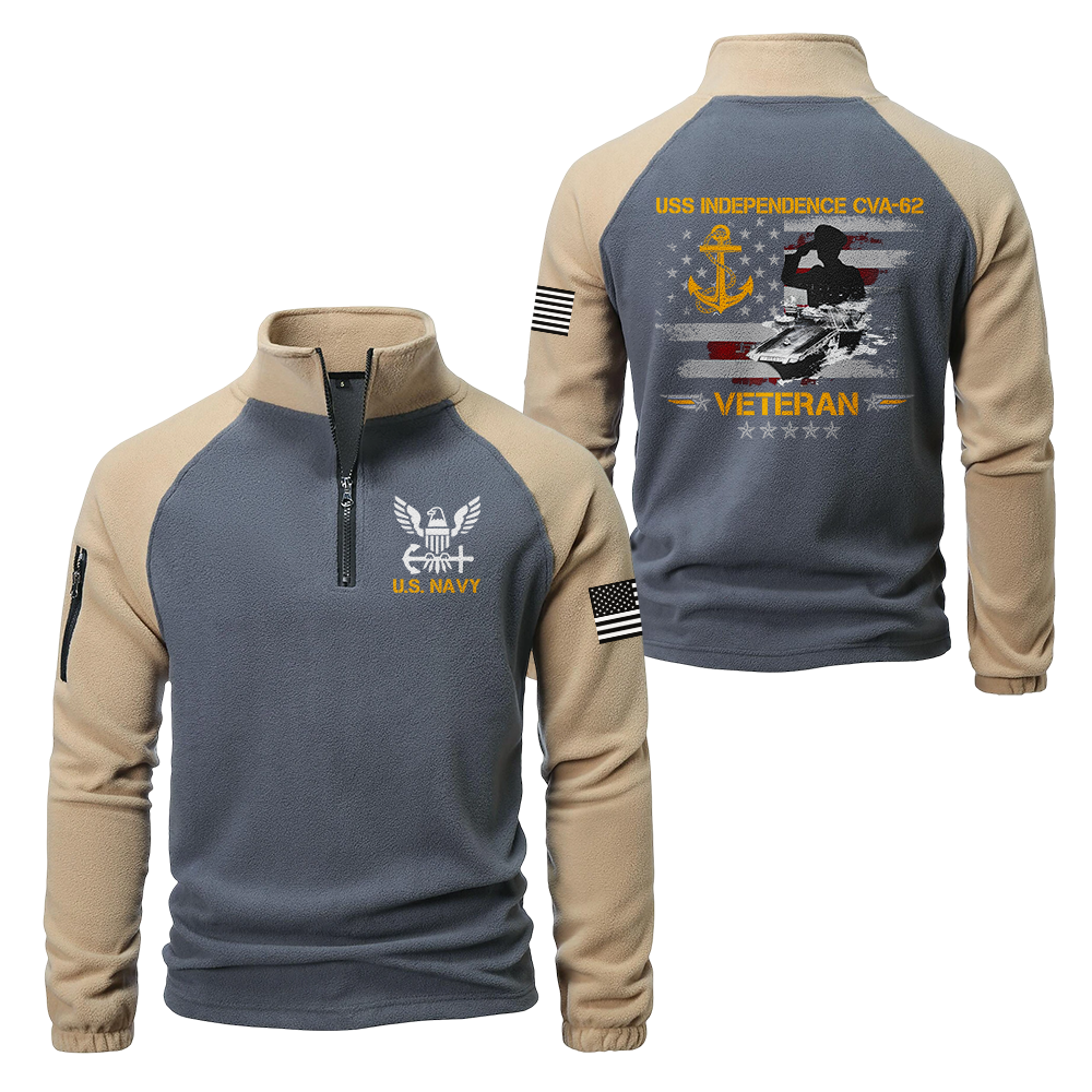 Personalizable Navy Ship Half-Zip Raglan Sweatshirt