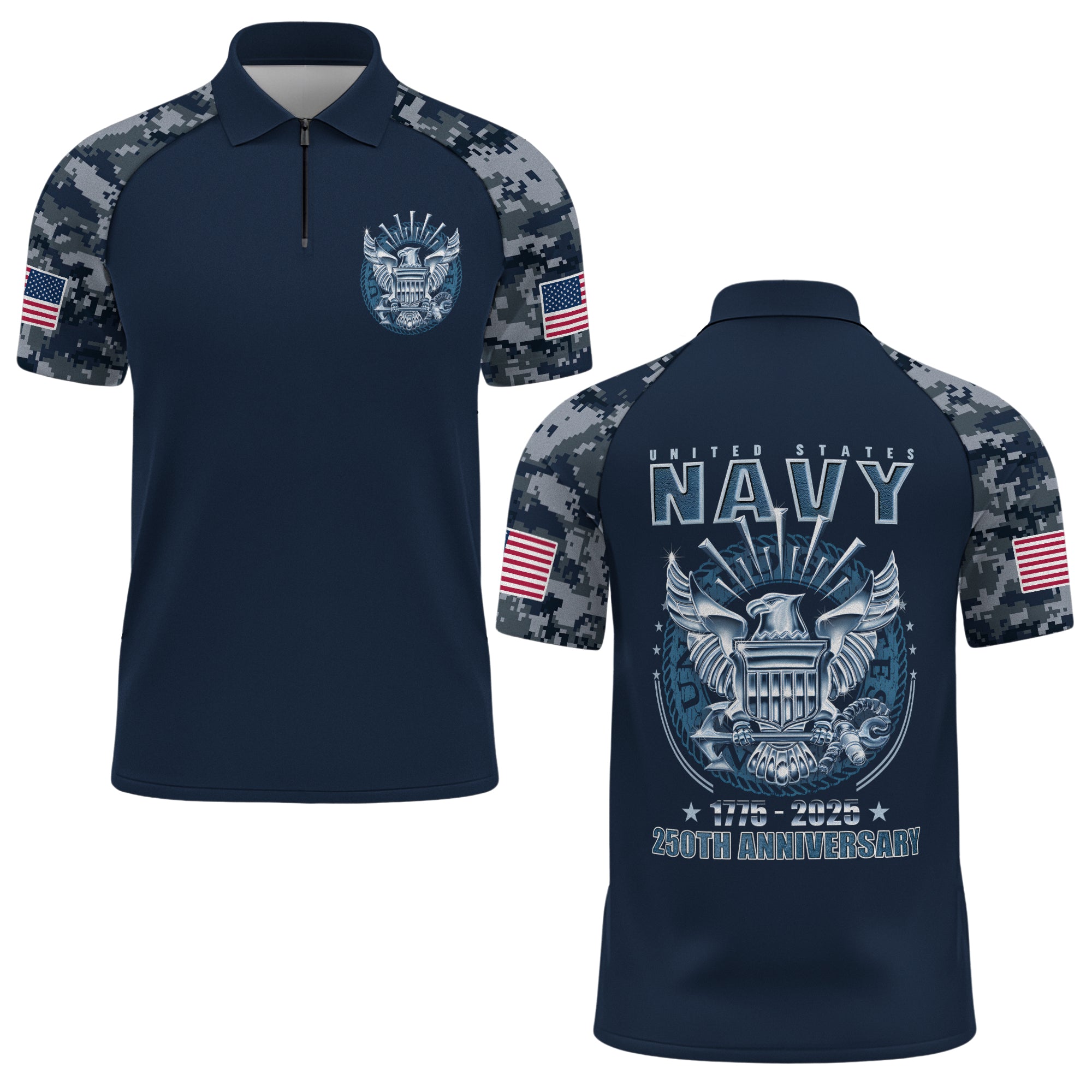 Navy 250th Anniversary Raglan Zip Polo Shirt