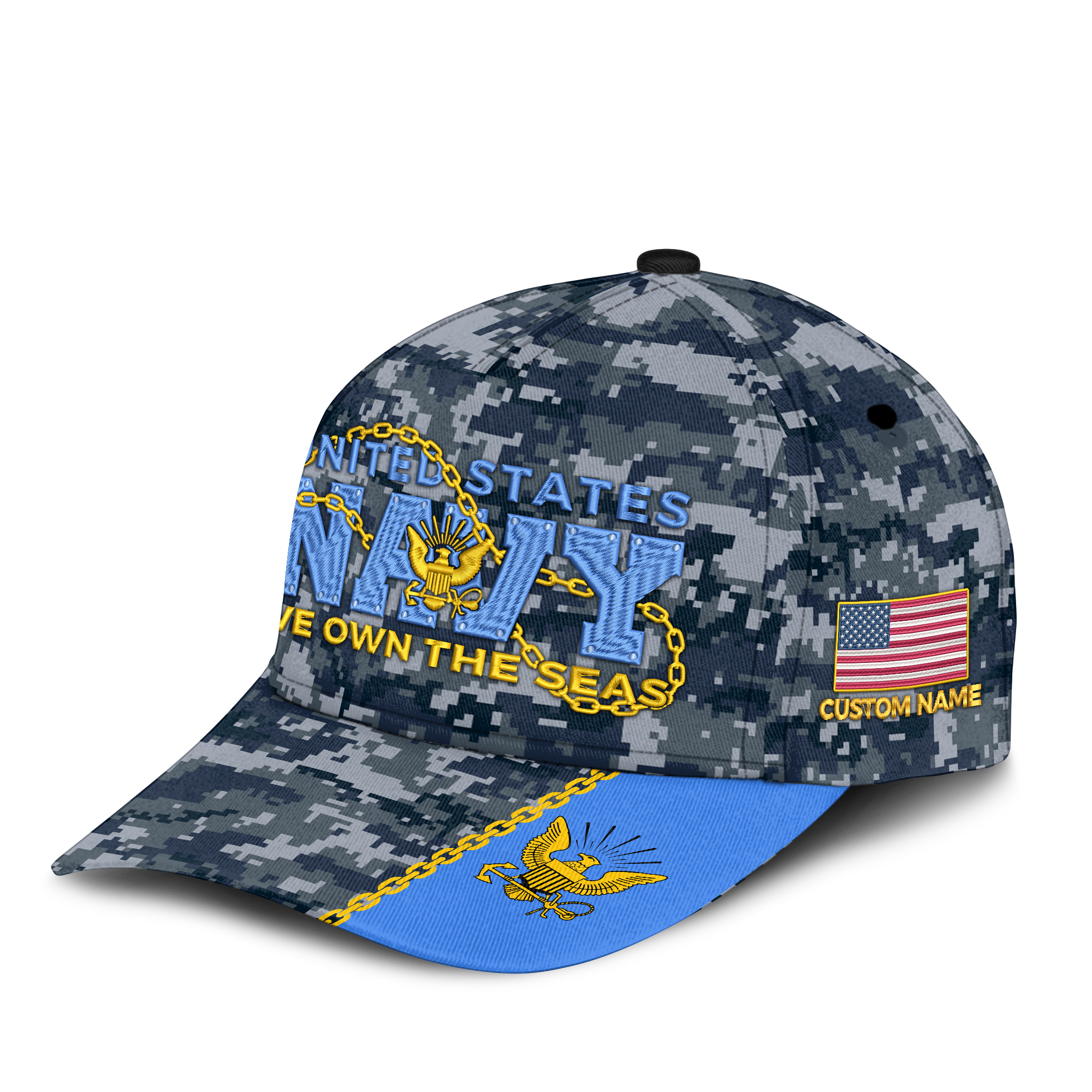 Navy We Own The Seas Embroidered & Printed Cap