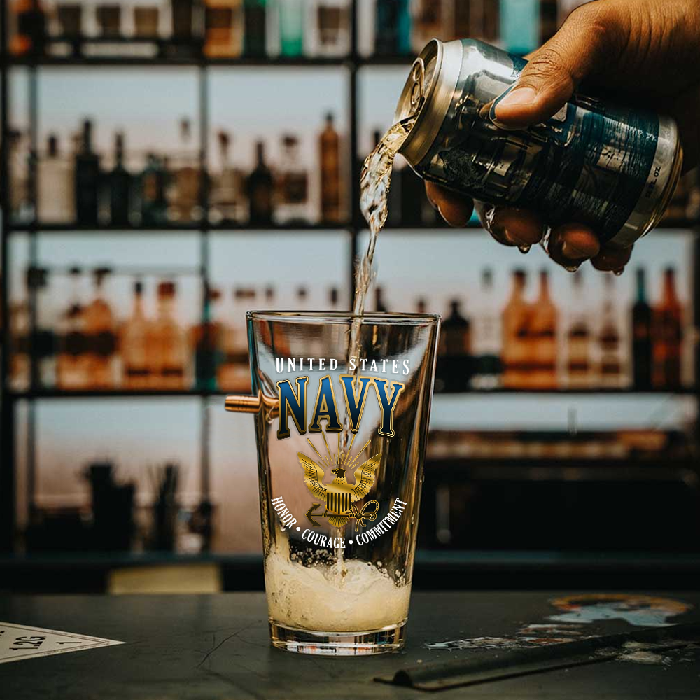Navy Honor Courage Commitment Bullet Pint Glass