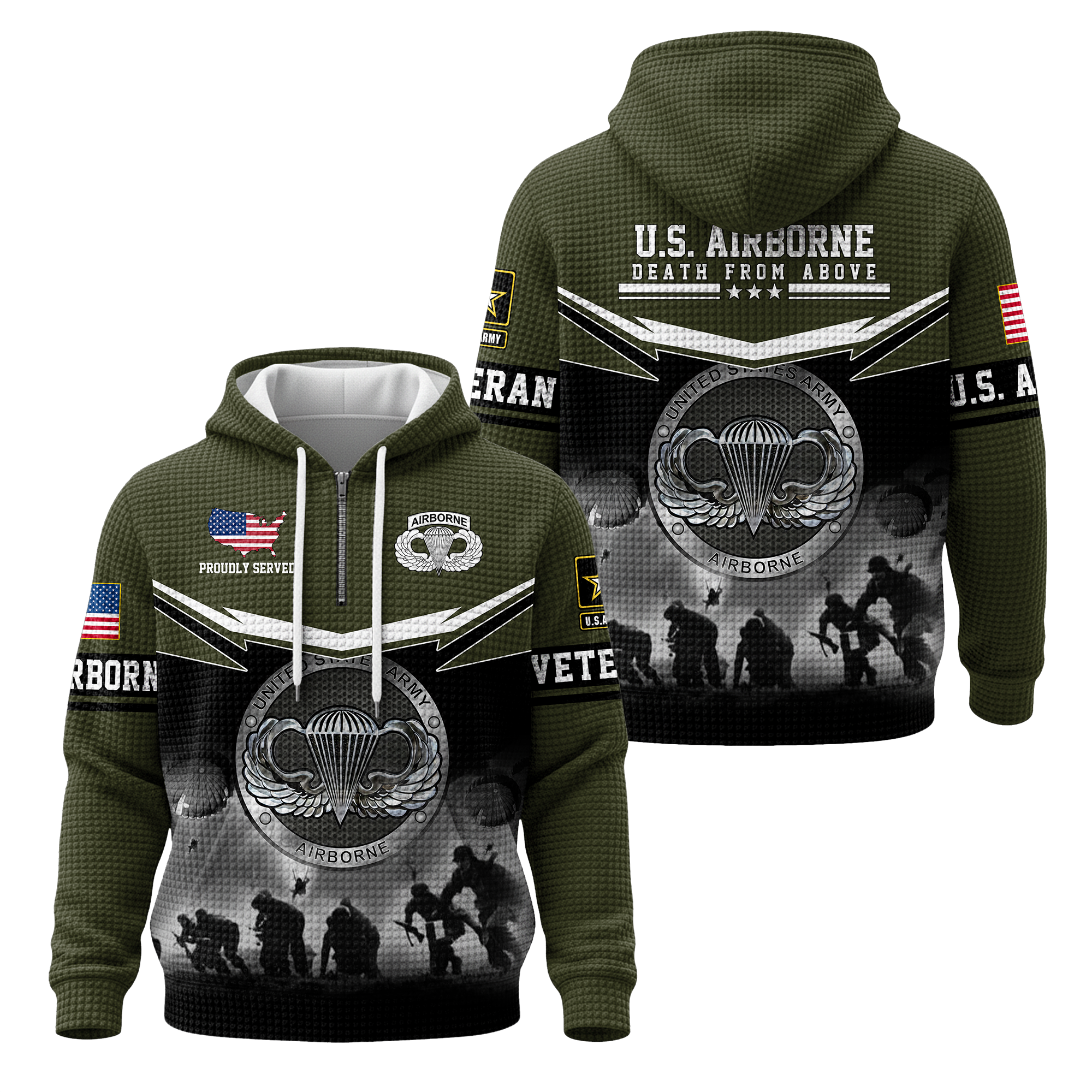 Airborne Death From Above Quarter Zip Waffle Hoodie