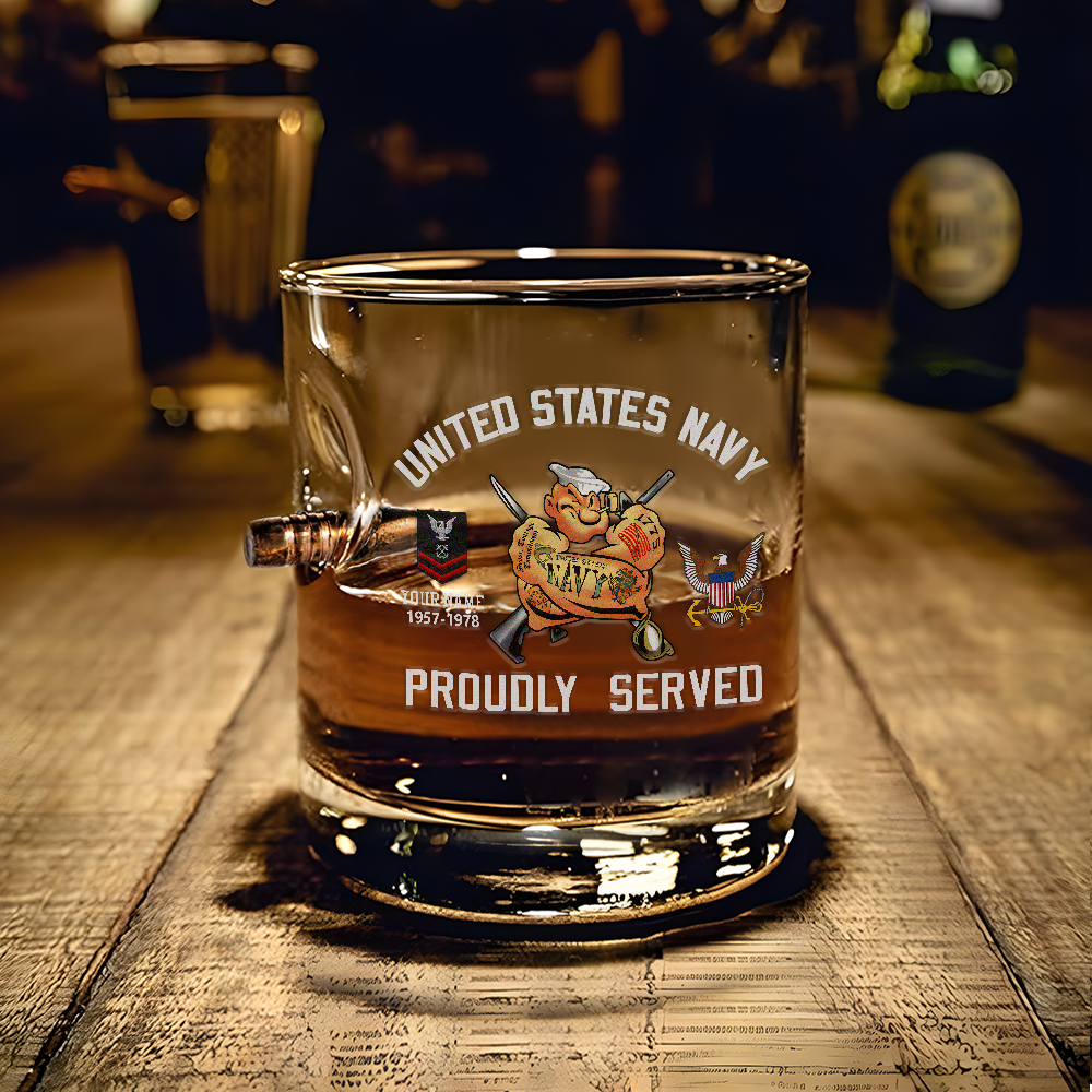 Personalizable Navy Proudly Served Bullet Whiskey Glass