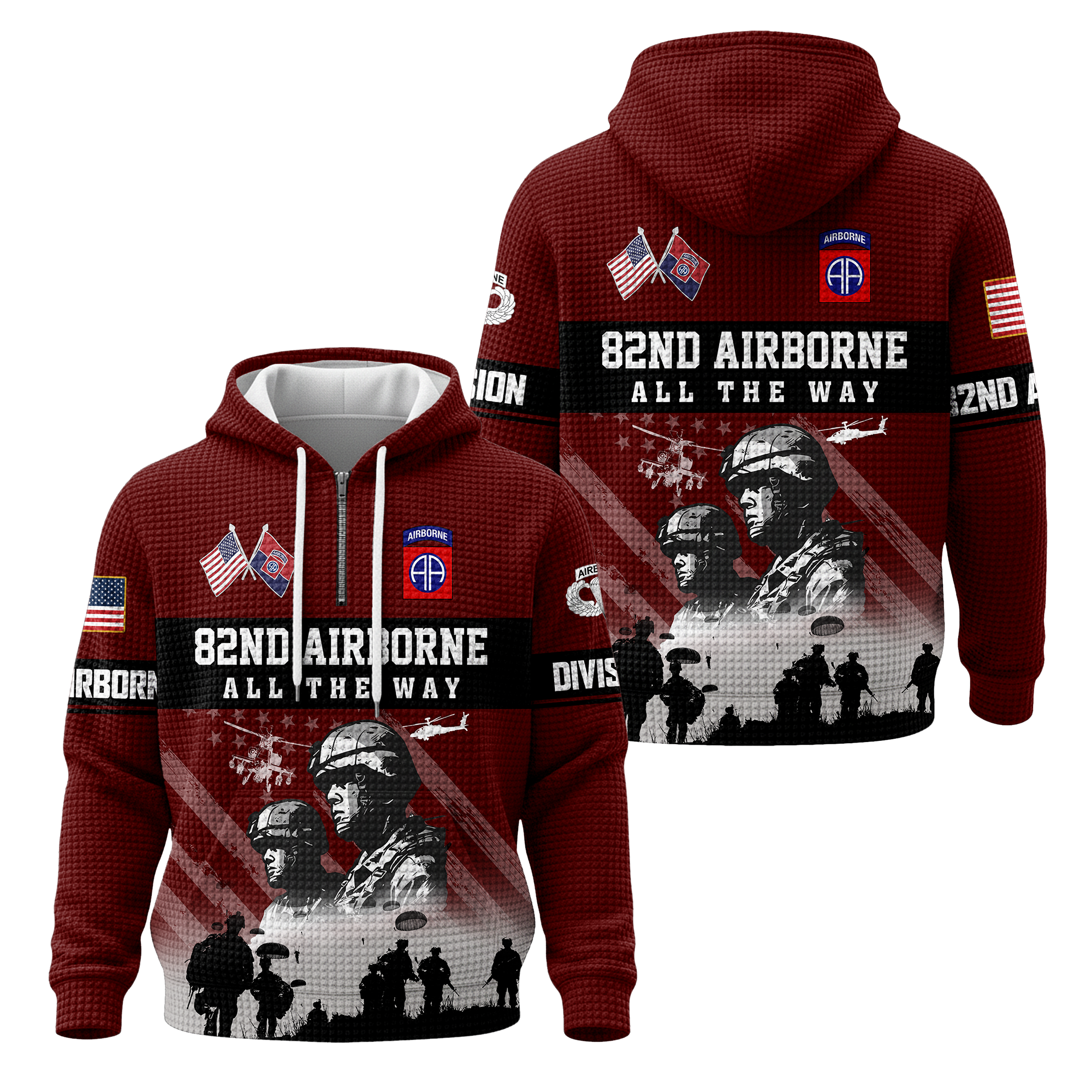 82nd Airborne Division Quarter Zip Waffle Hoodie