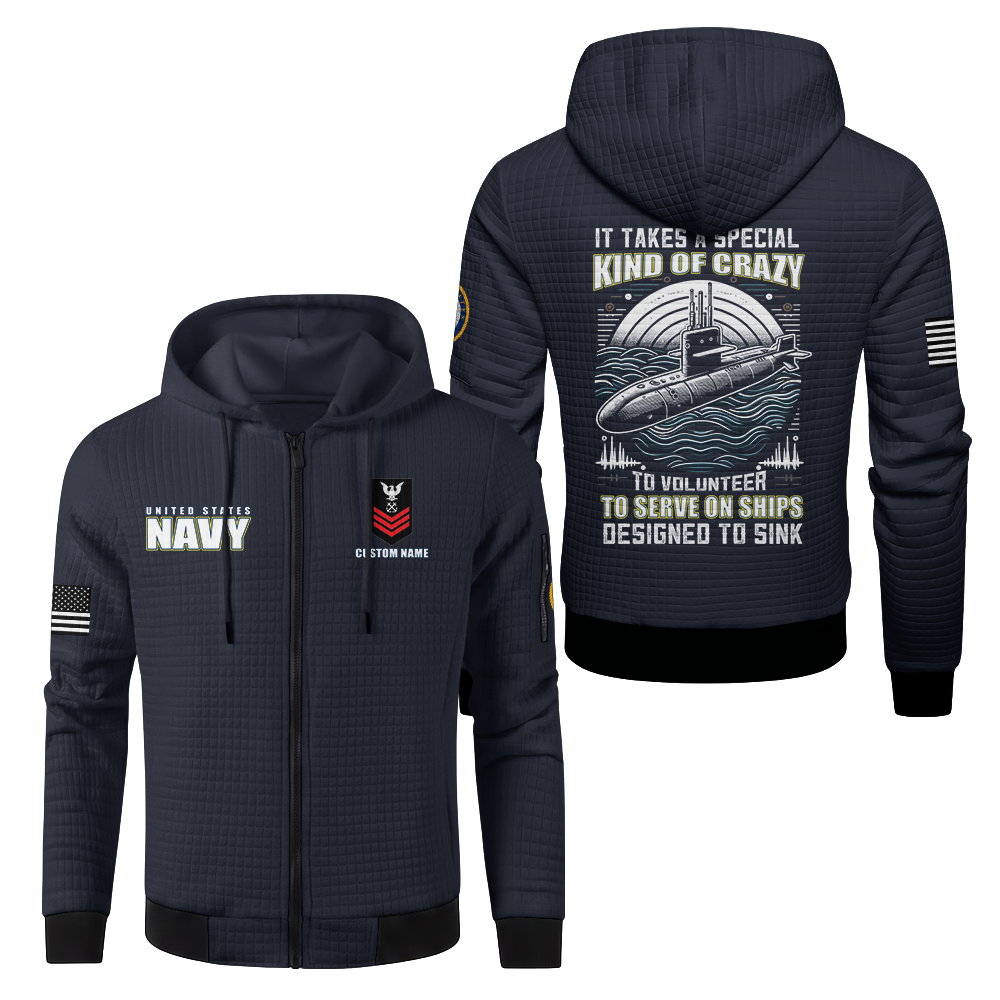 Personalizable Navy Submarine Waffle Hooded Jacket