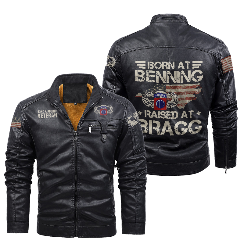 Born At Benning Raised At Bragg Leather Yellow Fleece Jacket