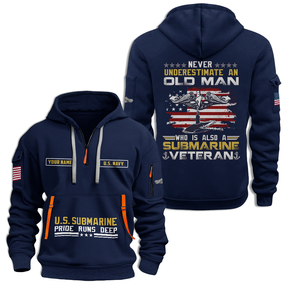 Personalizable Navy Submarine Quarter Zip Hoodie