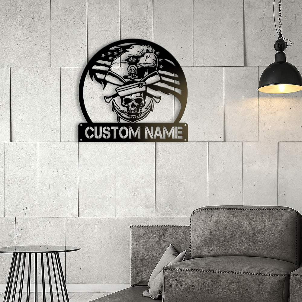 Personalized Navy Eagle Metal Sign Wall Art