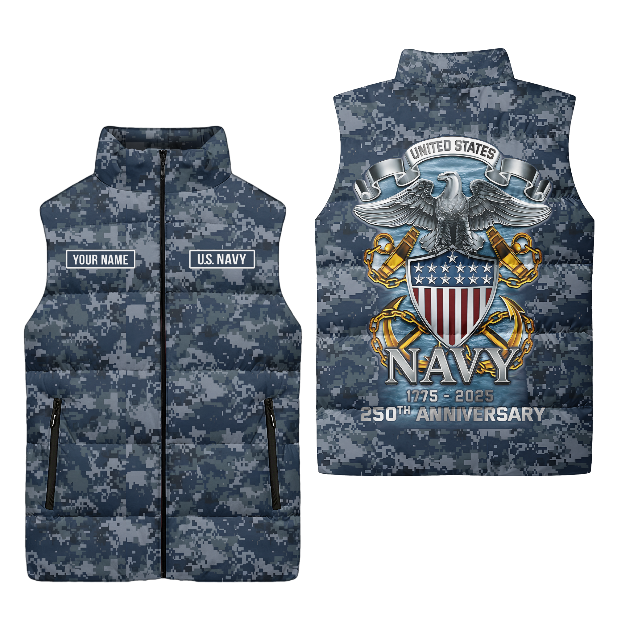 Personalizable Navy 250th Anniversary Puffer Vest