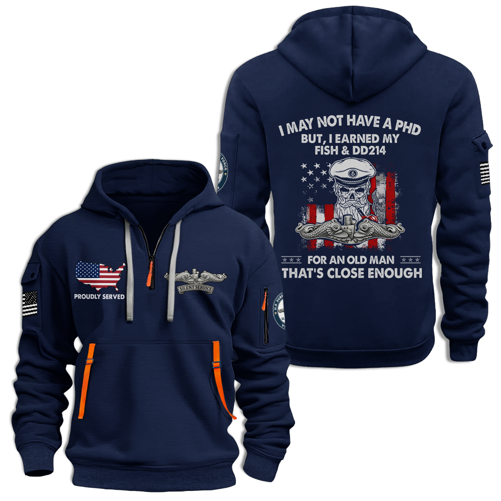 Navy Submarine I Earned Fish & DD-214 Quarter Zip Hoodie