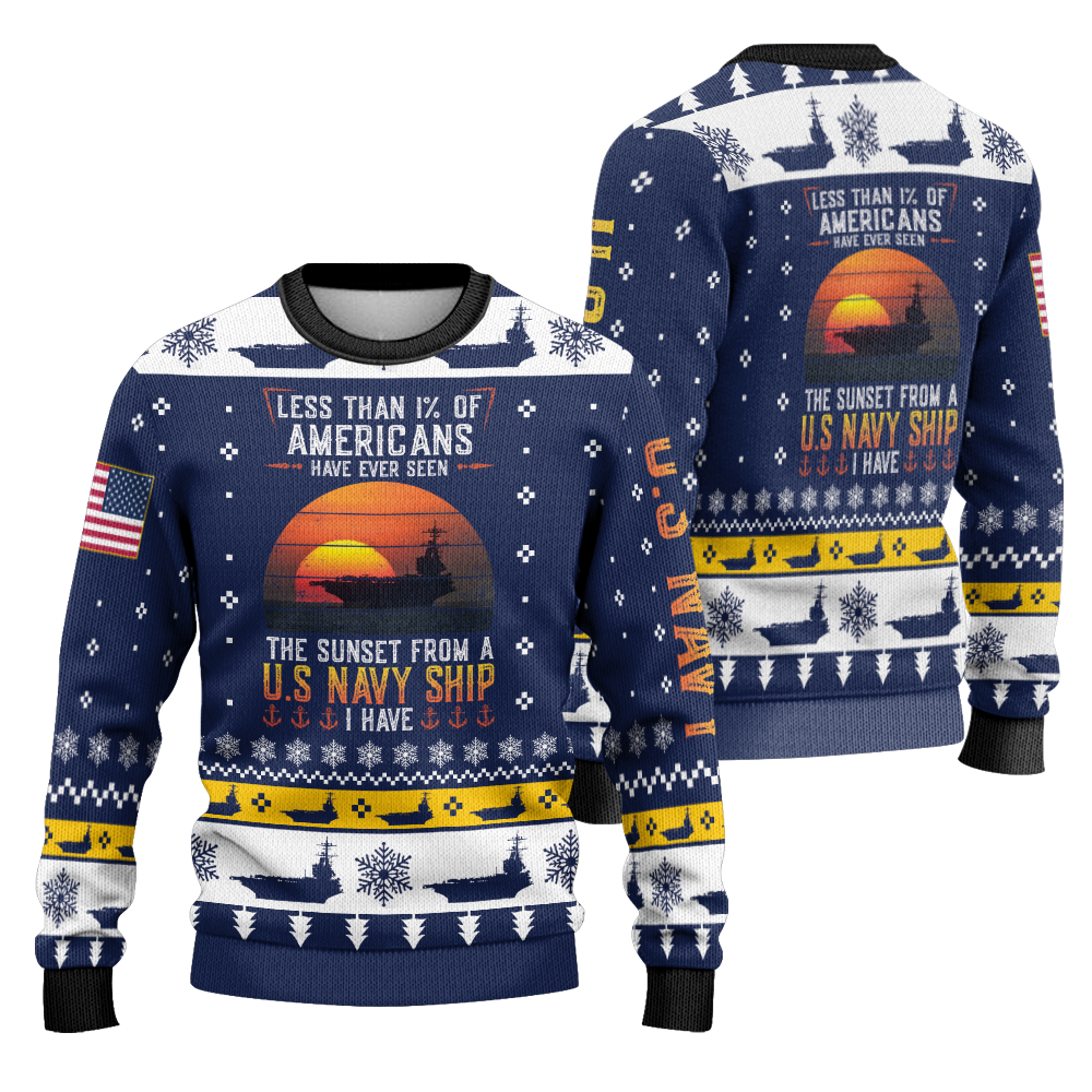 Less Than 1% Sunset Aircraft Carrier Ugly Knitted Sweatshirt