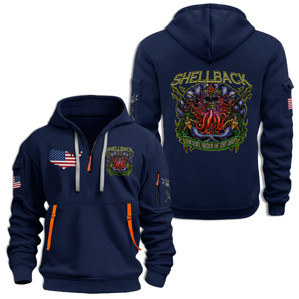Navy Shellback Ancient Order Of The Deep Quarter Zip Hoodie