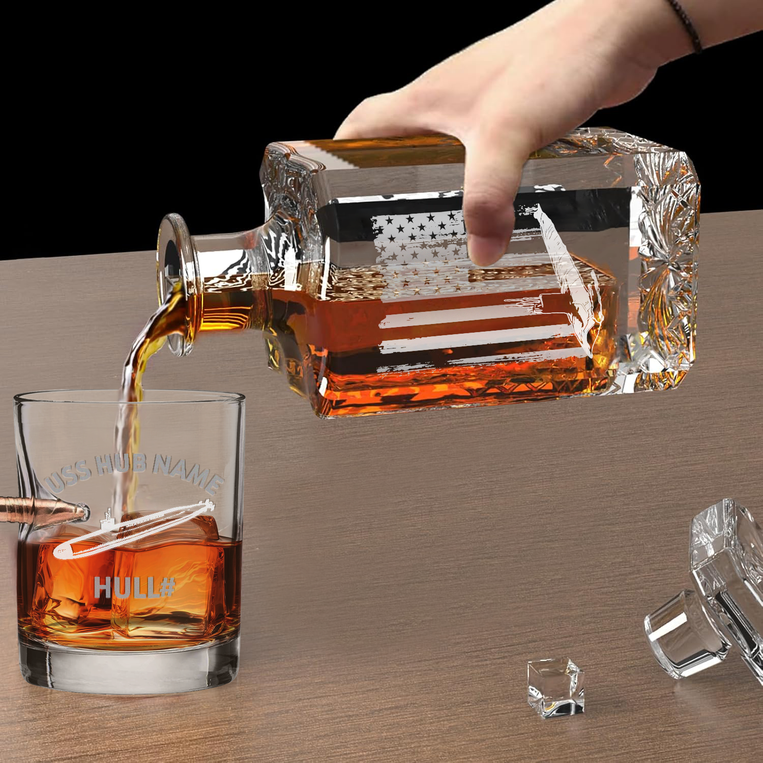 Personalizable Navy Submarine Bullet Whiskey Glass & Decanter Set