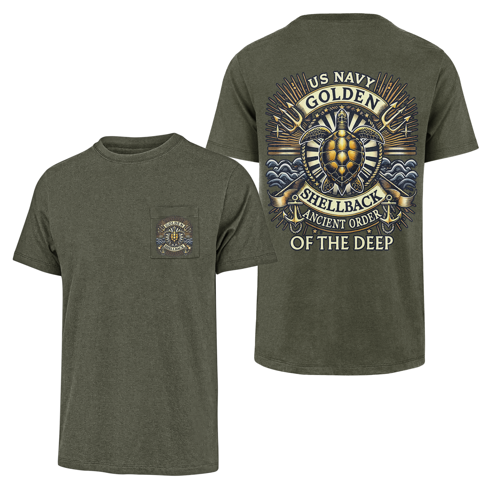 Golden Shellback Ancient Order Of The Deep Double Sided Pocket T-shirt