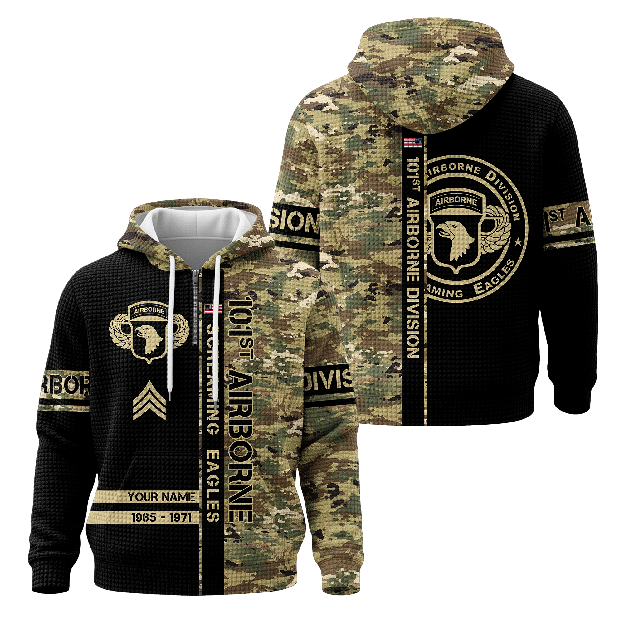 101st Airborne Screaming Eagles Quarter Zip Waffle Hoodie