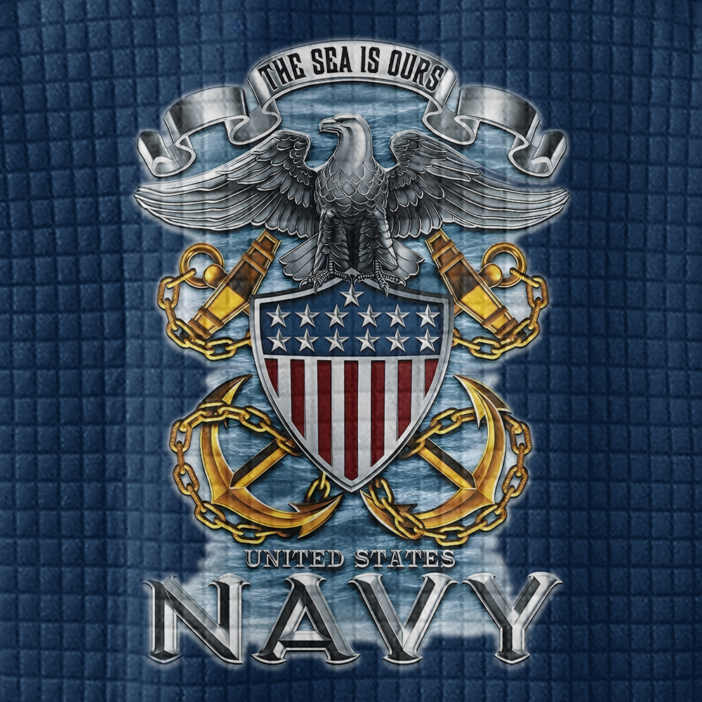 Navy The Sea Is Ours Waffle Stand Collar Sweatshirt