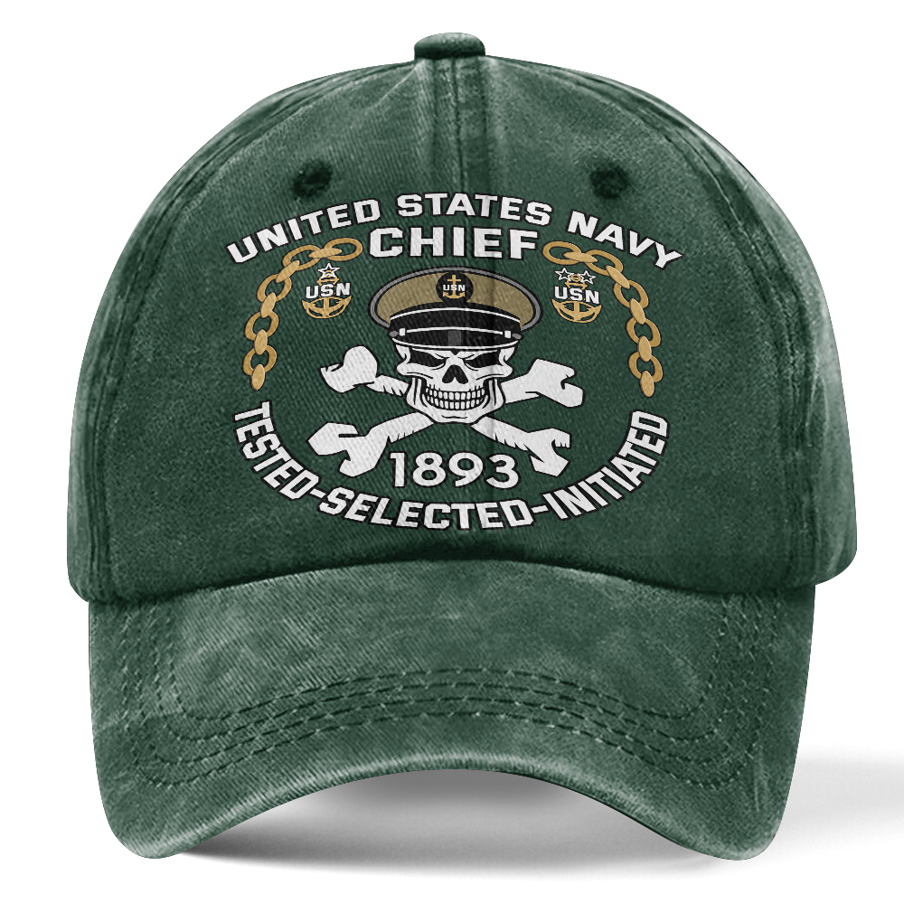 Personalizable Navy Chief Tested Selected Initiated Washed Cap