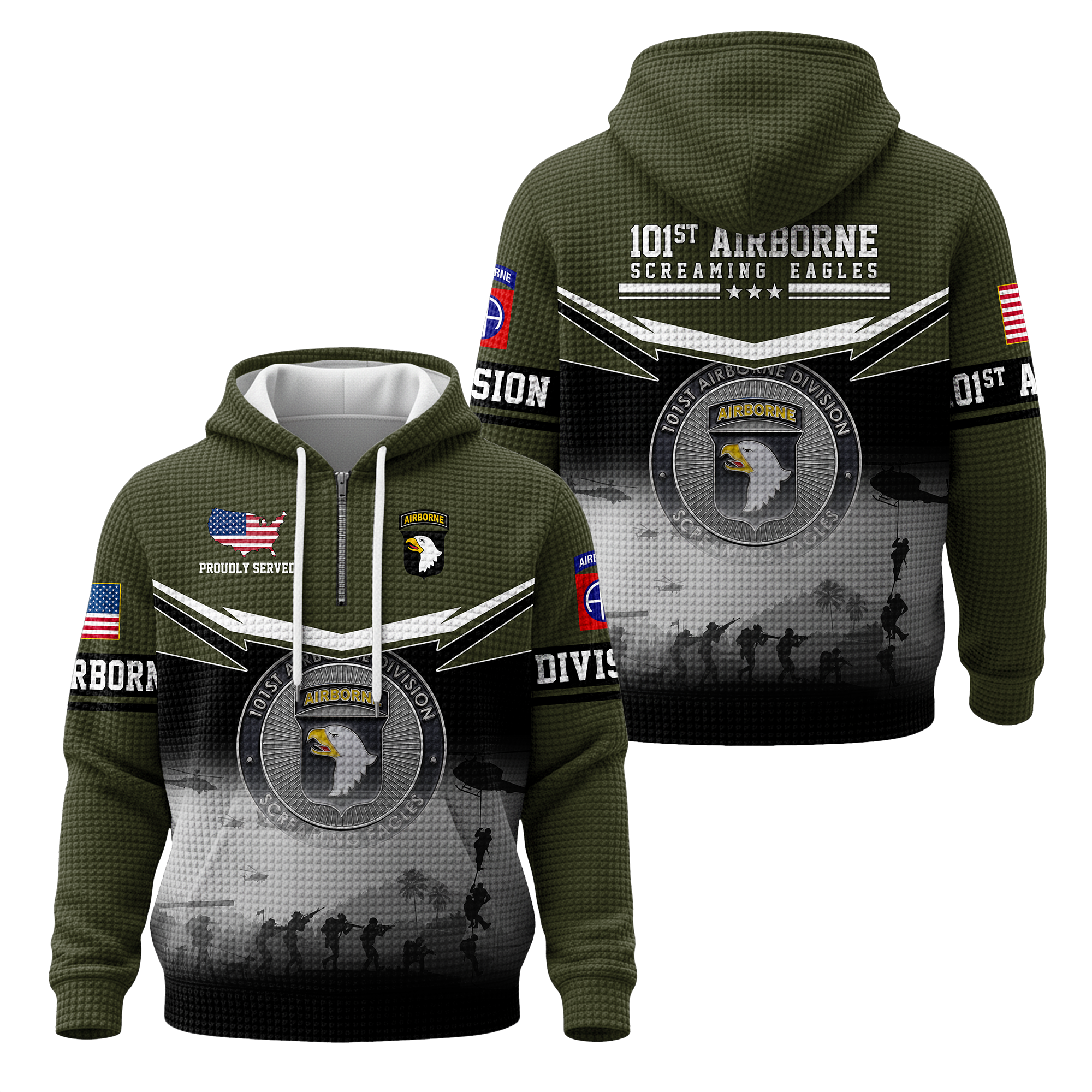 101st Airborne Screaming Eagles Quarter Zip Waffle Hoodie