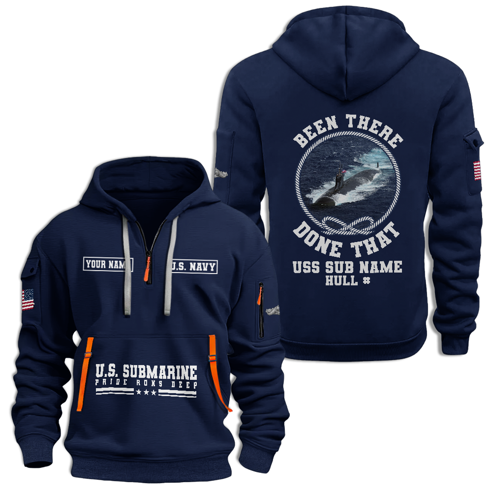 Personalizable Navy Submarine Quarter Zip Hoodie