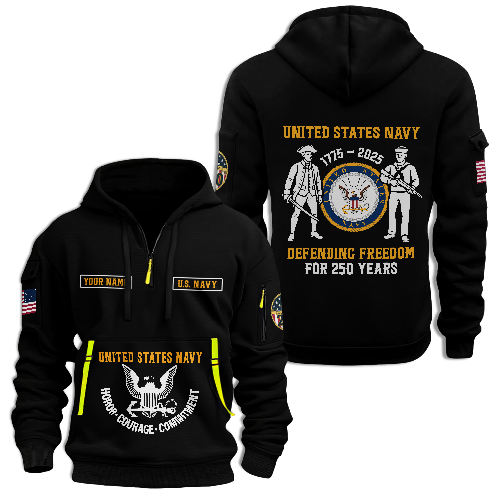 Personalizable Navy 250th Anniversary Quarter Zip Hoodie