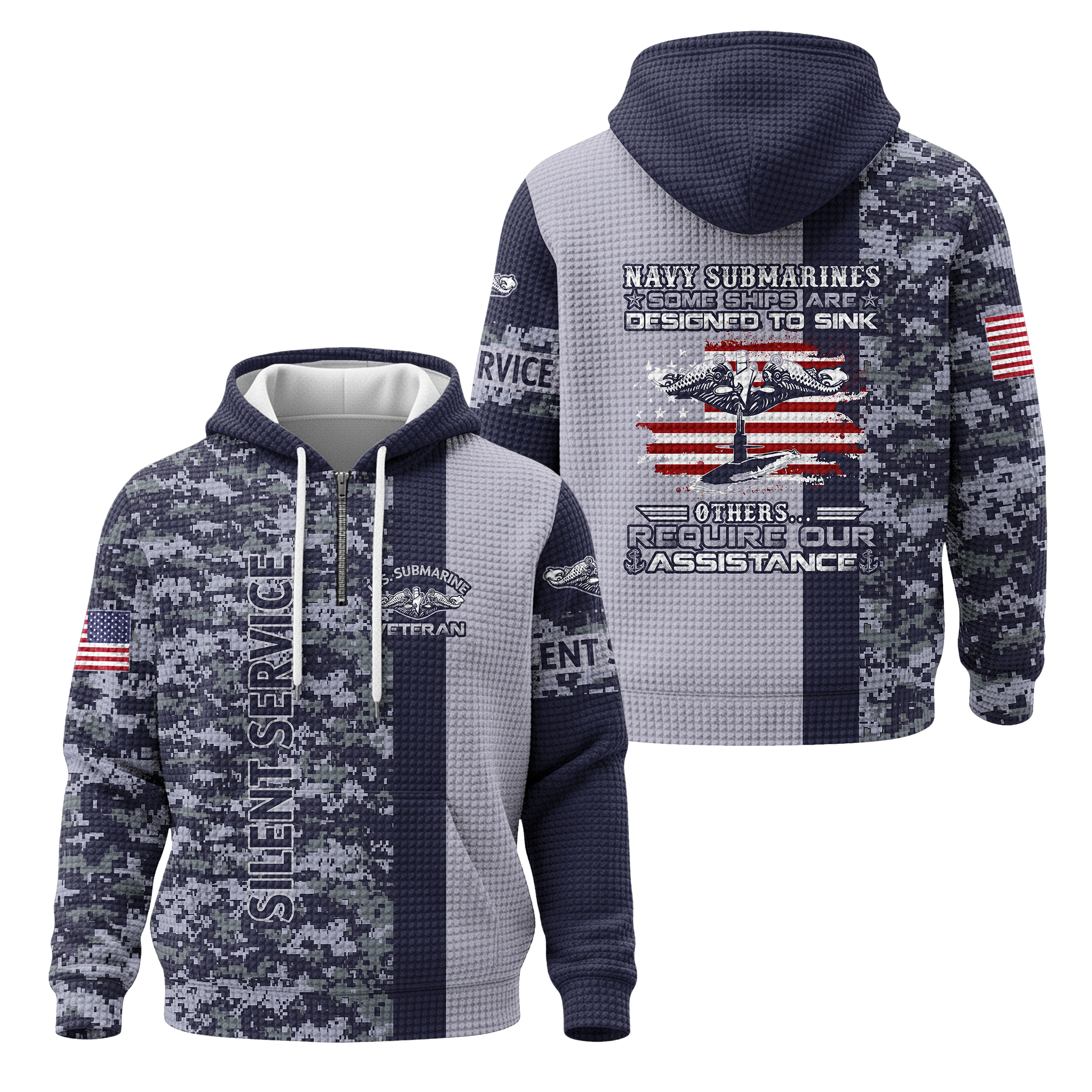 Navy Submarine Quarter Zip Waffle Hoodie