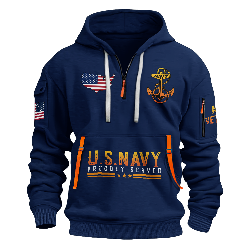 Navy Veteran You Can't Hurt My Feelings Quarter Zip Hoodie