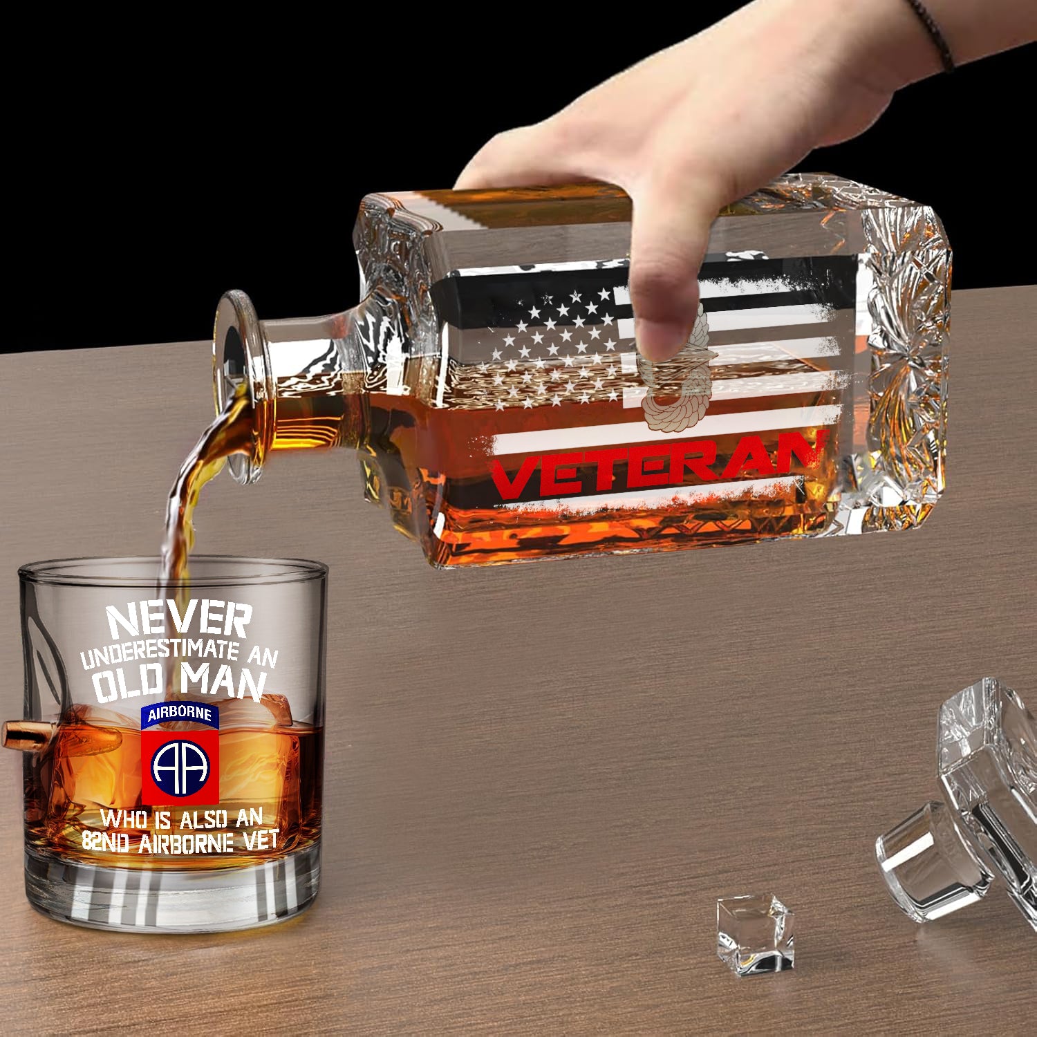 Airborne Veteran Set of 1 Bullet Whiskey Glass & Decanter