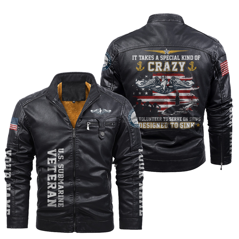 Personalizable Navy Submarine Leather Jacket