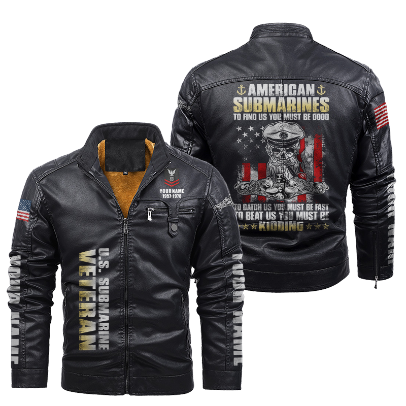 Personalizable Navy Submarine Leather Jacket
