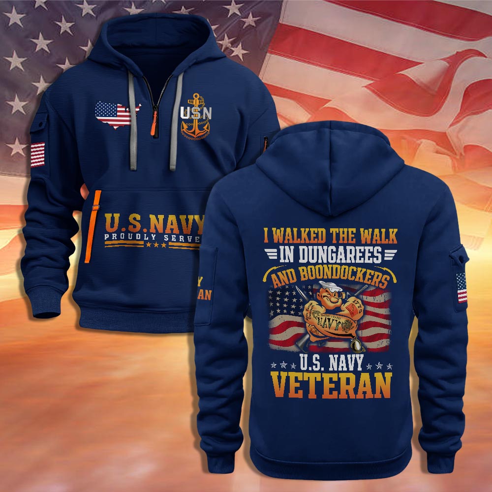 Navy Veteran I Walked The Walk Quarter Zip Hoodie