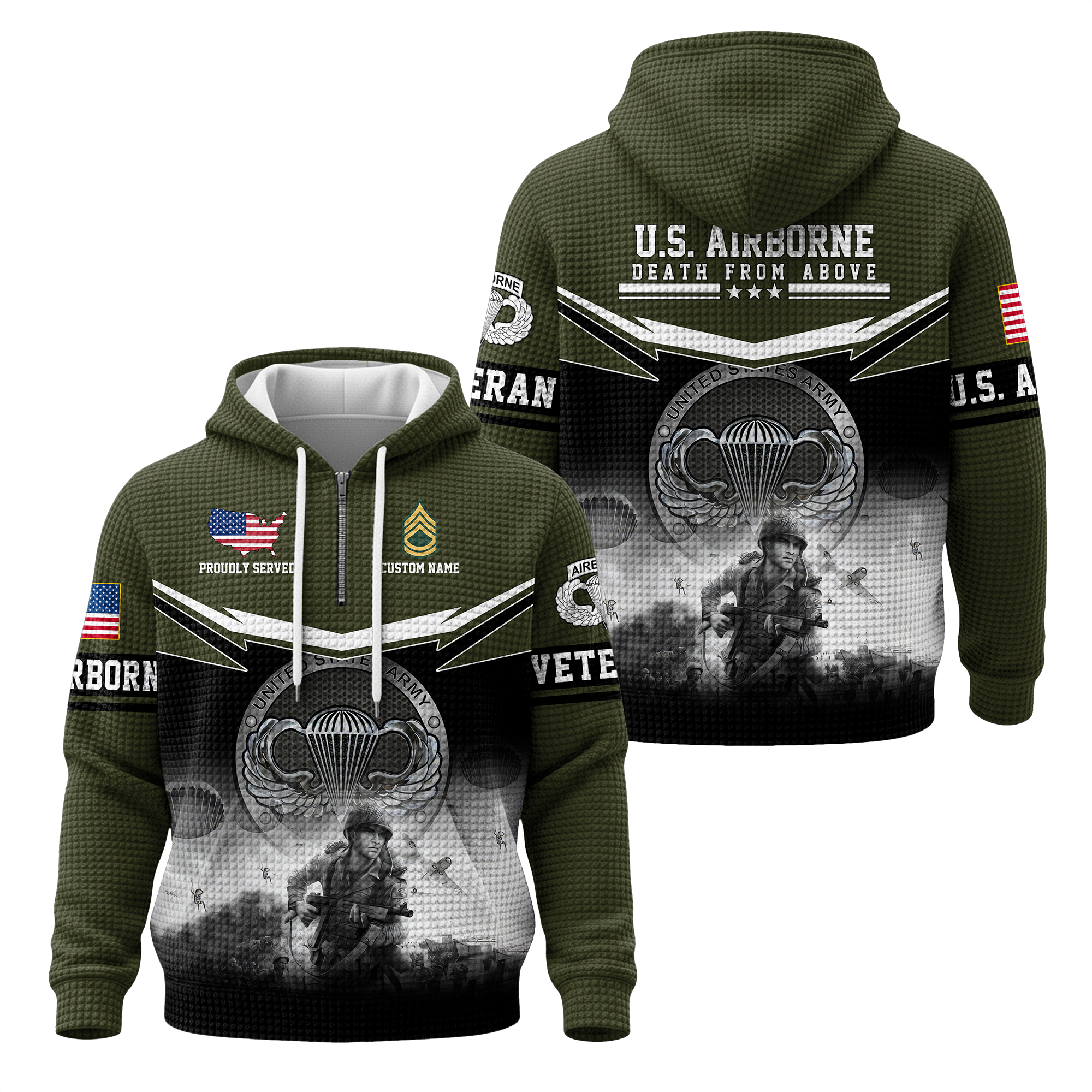 Personalizable Airborne Death From Above Quarter Zip Waffle Hoodie